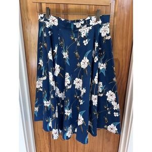 Ixia Full Circle A Line Retro Skirt Rockabilly Blue Tropical Floral Med